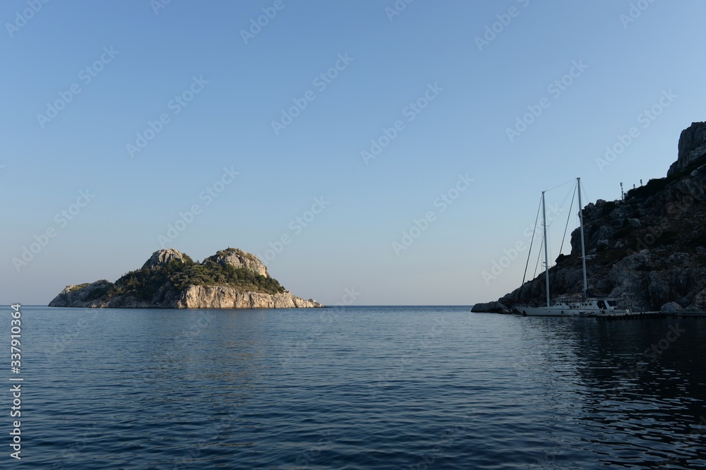 Yachts in the Ciftlik Bay of the Aegean sea