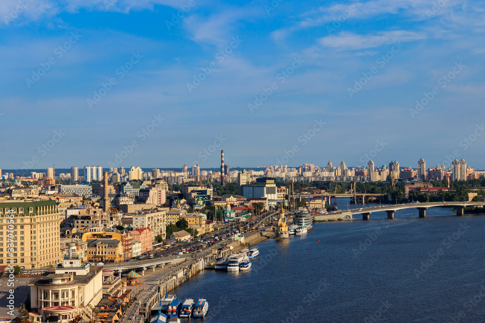 Fototapeta premium View of the Dnieper river and Kiev cityscape, Ukraine