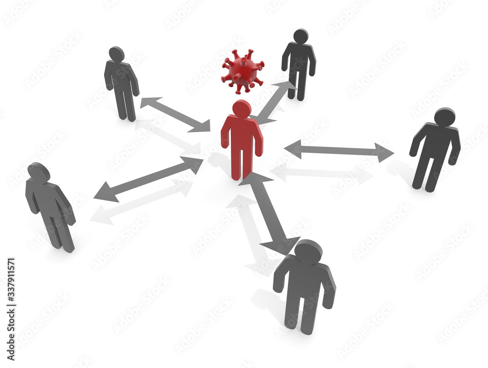 Distance not to be infected. Leave a safe gap. 3D rendering Distance not to be infected. Leave a safe gap. 3D rendering