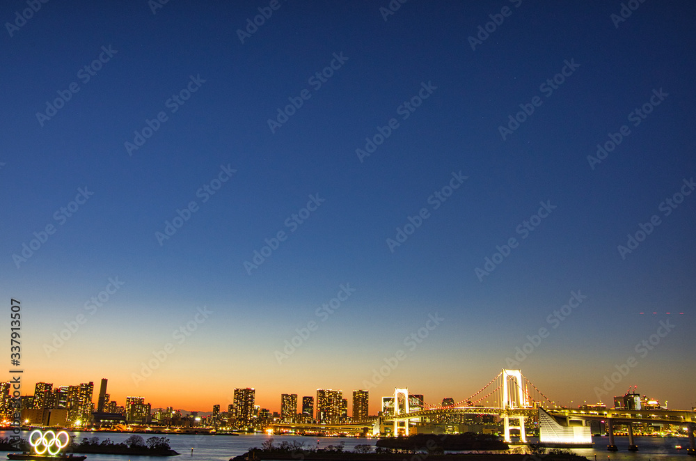 Seattle skyline at sunset in Tokyo