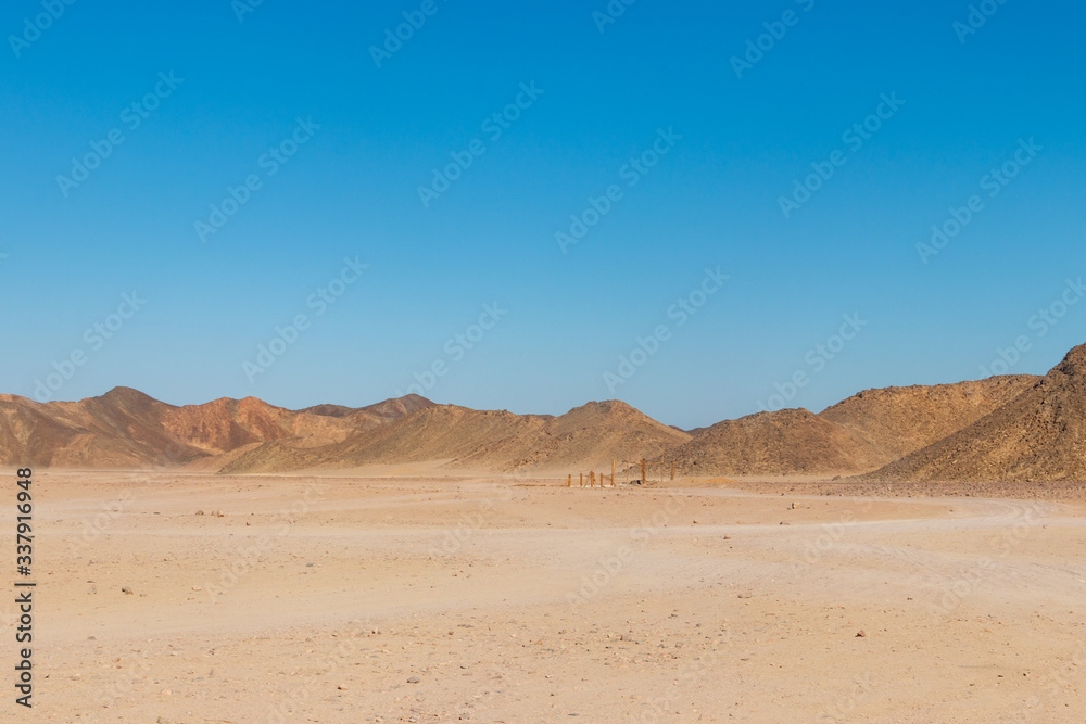 View of Arabian desert and mountain range Red Sea Hills in Egypt