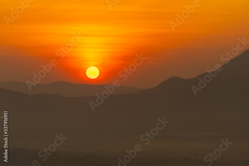 sunrise in the morning at Phutok hill view point, Chiangkhan, Loei Province, Thailand.