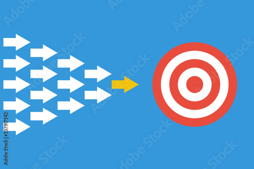 white arrows group with one yellow, leadership or teamwork vector concept