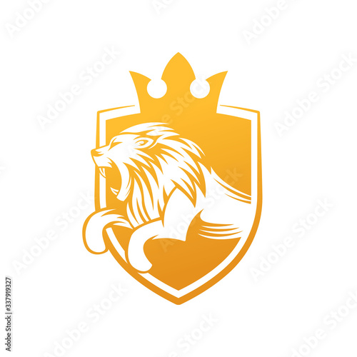 Fototapeta Naklejka Na Ścianę i Meble -  Roaring Lion Logo Vector Design Illustrator. Luxury Roaring Lion Head Logo Design Template. Abstract Lion Crest Logo Vector Design.