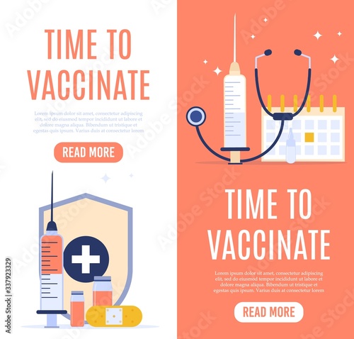 Vaccination concept banner with text place. Vector medical illustration.