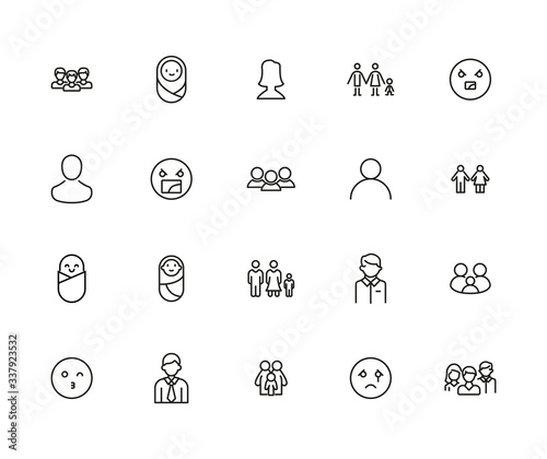 Simple set of human icons in trendy line style.