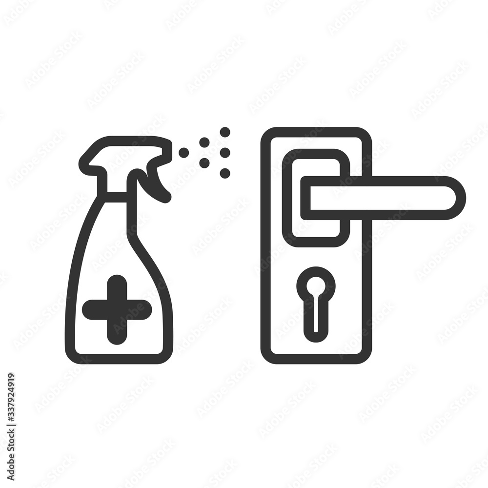 Sanitary treatment of a door handle. Use a spray antiseptic to prevent the spread of disease. Vector illustration Sanitary treatment of a door handle. Use a spray antiseptic to prevent the spread of disease. Vector illustration