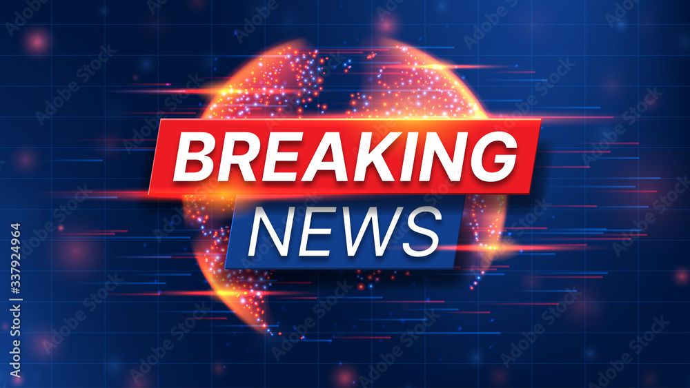 Breaking News banner concept. World Global TV news background design. Banner template for broadcast channels or internet tv. Vector illustration with 3d world globe on blue background.