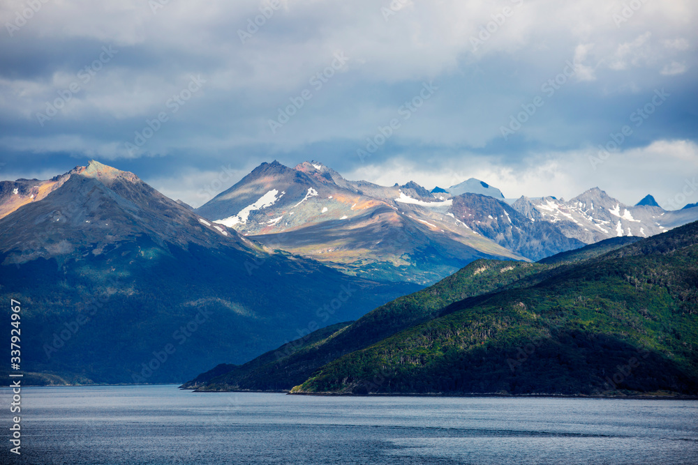 Of The Beagle Channel. Andes.
 Like the Strait of Magellan, the Beagle Strait is located between Tierra del Fuego and Antarctica. The Strait is bordered to the Northwest by the Cordillera - Darwin mou