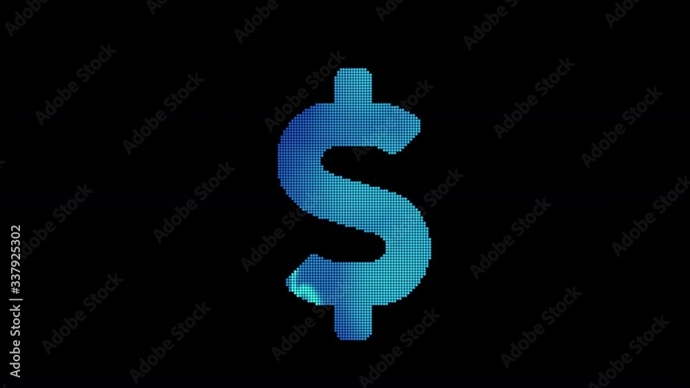 The symbol dollar sign is assembled from small balls. Then it shimmers with blue. It crumbles and disappears. In - Out loop. Alpha channel Premultiplied - Matted with color black The symbol dollar sign is assembled from small balls. Then it shimmers with blue. It crumbles and disappears. In - Out loop. Alpha channel Premultiplied - Matted with color black