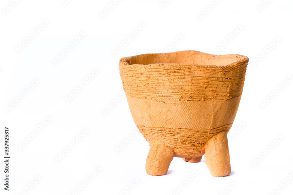 Fototapeta premium hand made clay pots on white background.
