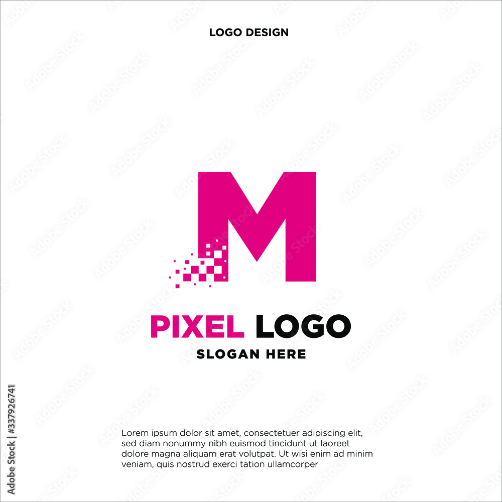 M Letter pixel logo design modern template