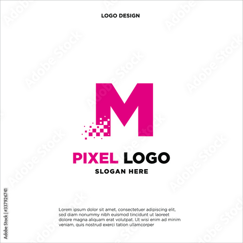 M Letter pixel logo design modern template