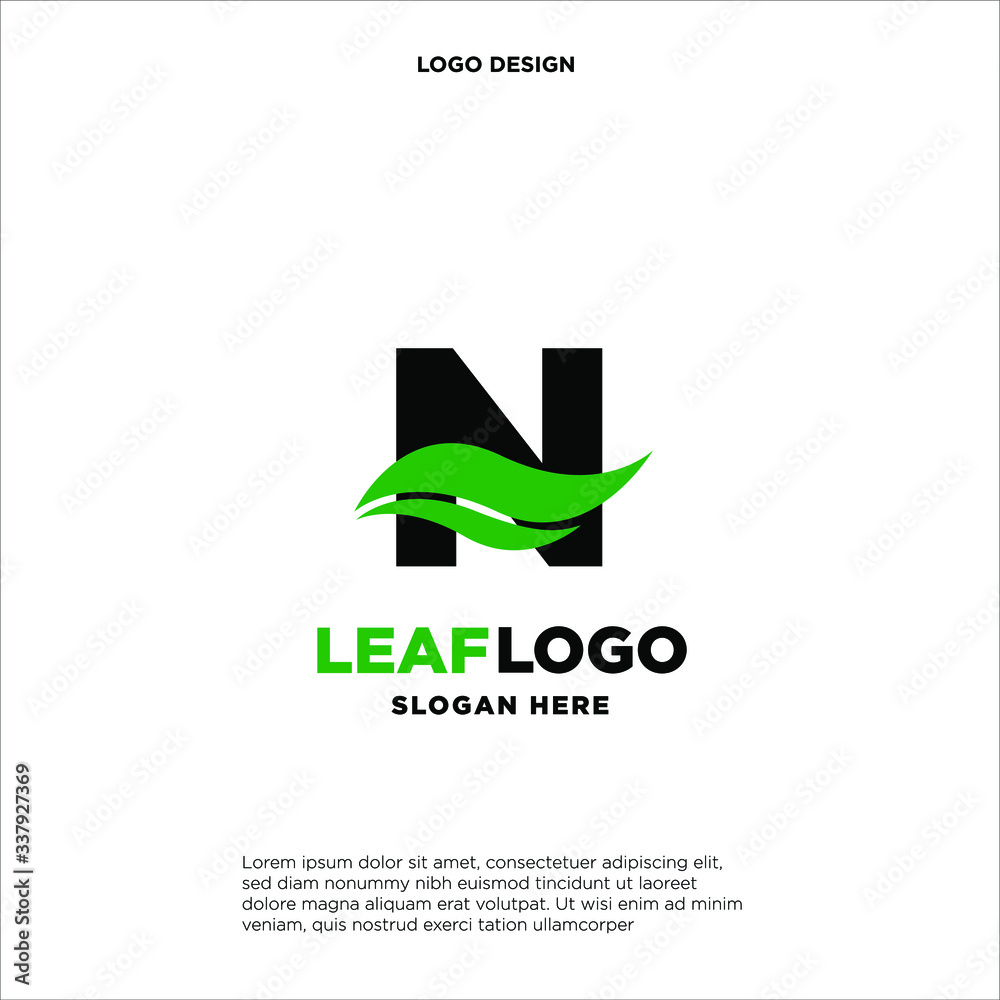 Fototapeta premium Initial Letter N With Leaf Logo