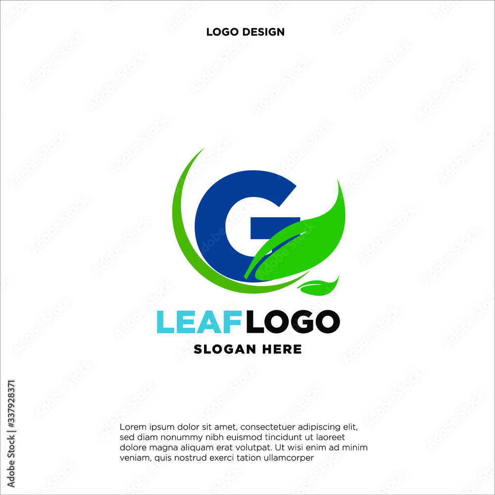 Letter G Green Leaf Logo Design Element, Letter S leaf initial logo template