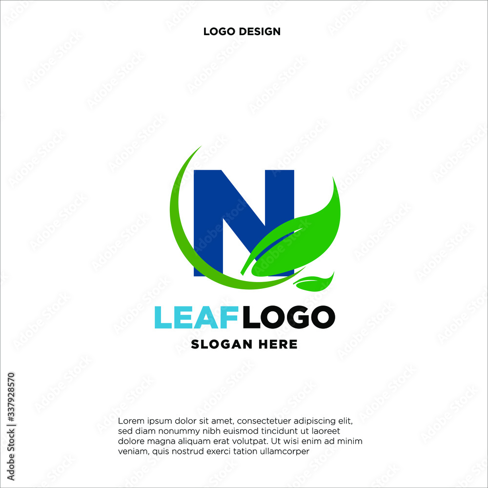 Letter N Green Leaf Logo Design Element, Letter S leaf initial logo template Letter N Green Leaf Logo Design Element, Letter S leaf initial logo template