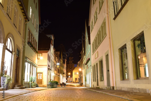 Cityscape of Rothenburg ob der Tauber at night, Germany