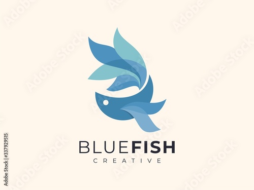Betta fish gradient blue color unique logo