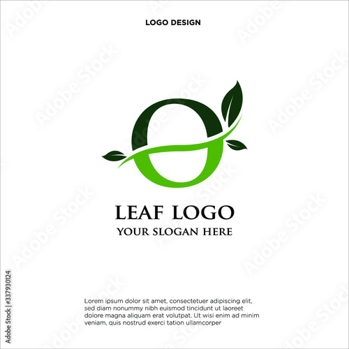 letter O with an abstract leaf and curved line, logo design, isolated on white background.
