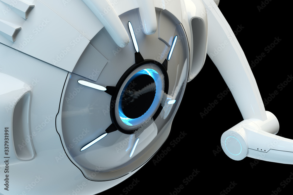 Medical concept in the field of nanotechnology, nanorobot isolated on a dark background. Genetic engineering and the use of nanorobots. 3D render, 3D illustration.