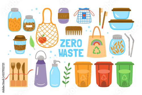Zero Waste concept with cute elements of durable and reusable items.