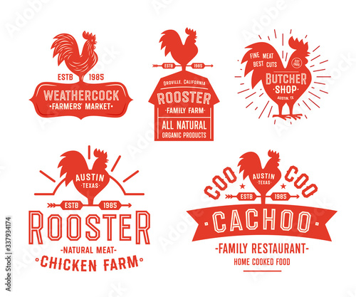 Big Set of Vintage Rooster Badges, Emblems and Logos. Red Cock Vector Illustration. Great for Farm Restaurant Food Agriculture and others Businesses. 