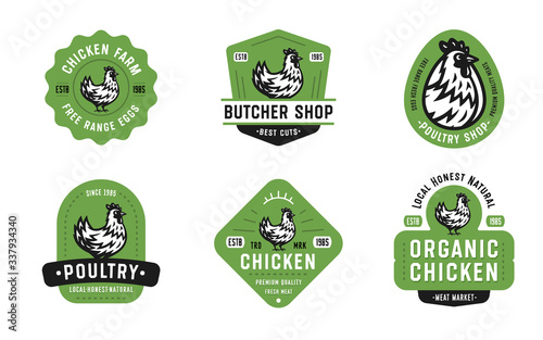 Big Set of Quality Vintage Chicken Emblems, Badges and Logo designs. Hen Vector Illustration. Great for Farms, Poultry Business, Organic Foods, Butchery, Meat Stores, Restaurants etc.