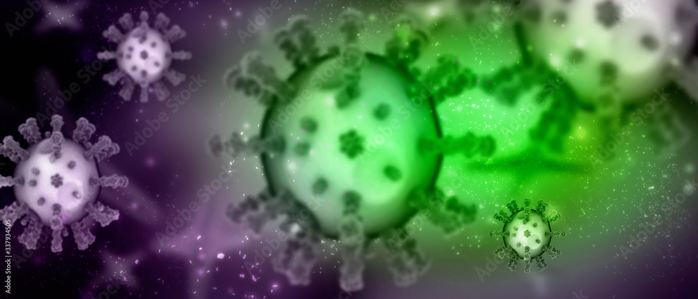 3d render Corona virus disease COVID-19. Microscopic view of a infectious virus 3d render Corona virus disease COVID-19. Microscopic view of a infectious virus