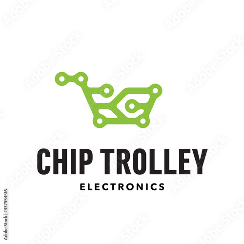 Chip Trolley Original Graphic Iconic Logo Design for hardware computer parts store, device electronics store, phone repair store, gadget online website, technological exhibition etc.  