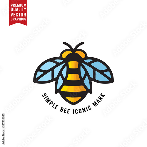 Honey Bee Linear Vector Illustration. Vintage Bee Logo Icon.