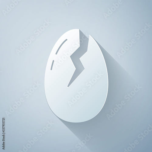 Paper cut Broken egg icon isolated on grey background. Happy Easter. Paper art style. Vector Illustration