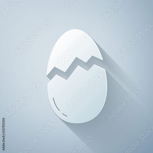 Paper cut Broken egg icon isolated on grey background. Happy Easter. Paper art style. Vector Illustration