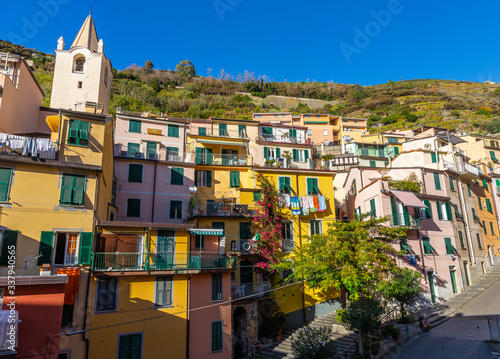 Cinque Terre coast and small towns with vibrant colorful houses in La Spezia  Italy