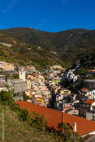 Cinque Terre coast and small towns with vibrant colorful houses in La Spezia, Italy © Alex