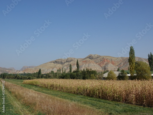 Mountains on the highway to the city of Isfana Kyrgyzstan. photo