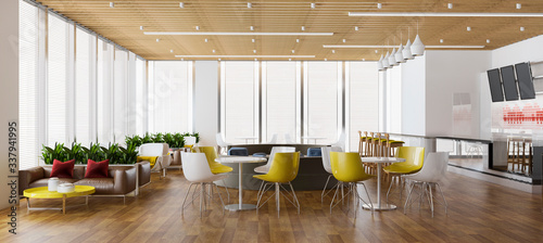 3d rendering loft and luxury hotel reception and vintage cafe lounge restaurant