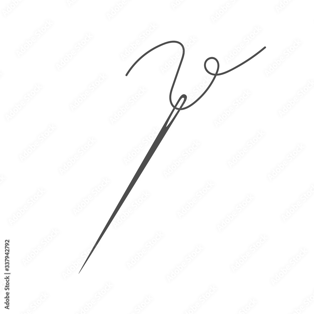 Needle and thread silhouette icon vector illustration. Tailor logo with needle symbol and curvy thread isolated on white background. Tailor sign template, sewing instrument design, fashion icon Needle and thread silhouette icon vector illustration. Tailor logo with needle symbol and curvy thread isolated on white background. Tailor sign template, sewing instrument design, fashion icon