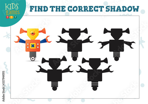 Find the correct shadow for cute cartoon robot educational preschool kids mini game