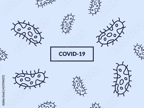 virus background pattern bacteria with blue background and line icon illustration