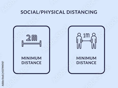 social distancing icon with minimum two meters distance icons set collection