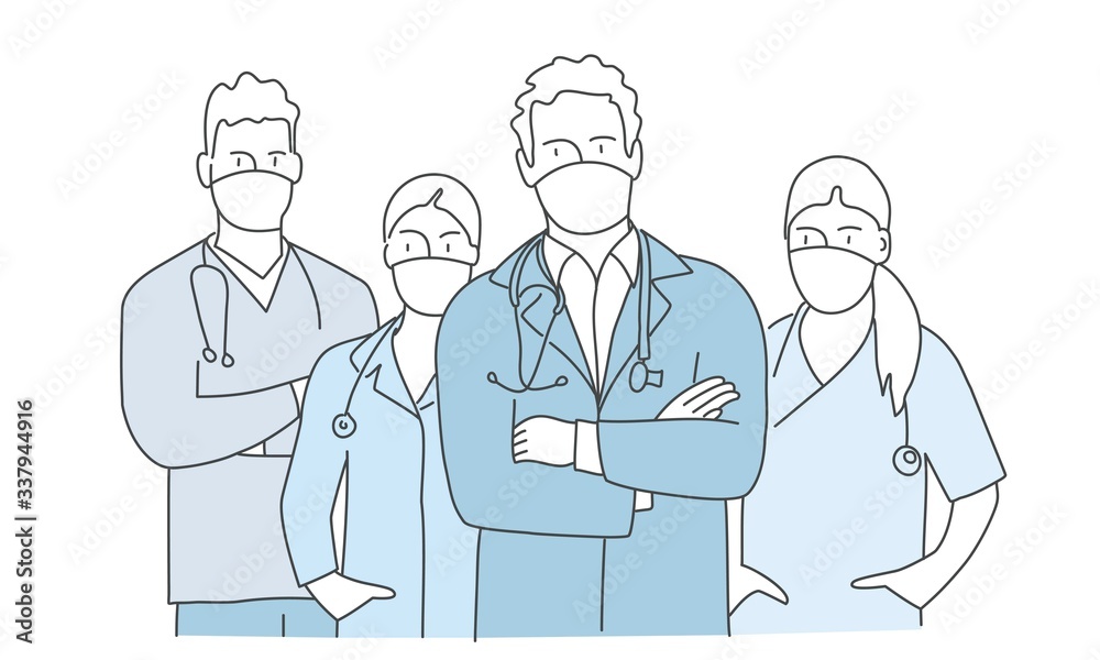 Hand drawn vector illustration of doctors with a masks. Hand drawn vector illustration of doctors with a masks.