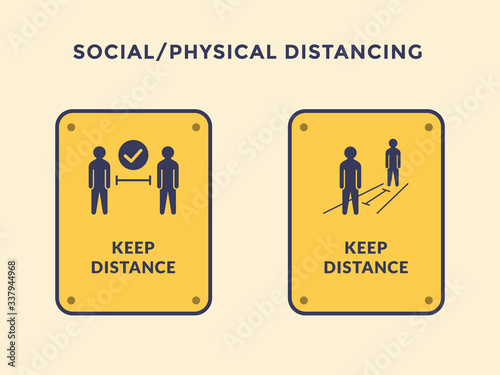 social distancing or physical distance people with modern yellow black sign symbol icon