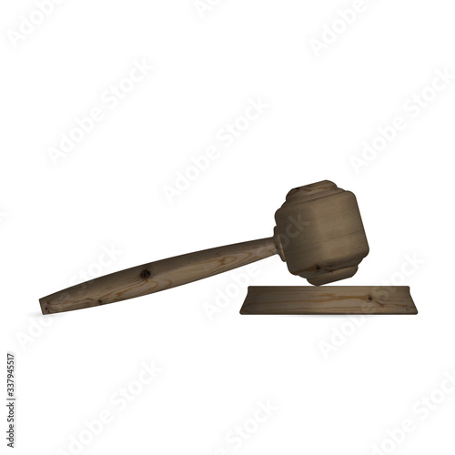 Wooden judge hammer and stand, vector illustration.