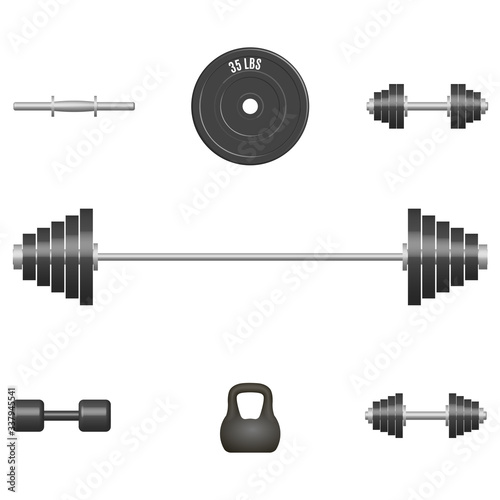 Set of 3D sports equipment items, vector illustration.
