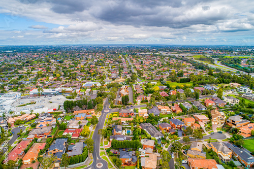 Suburban residential area in Melbourne, Australia - aerial view