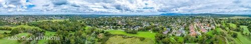 Ultra wide aerial panorama of Dandenong North suburb and parklands in Melbourne, Australia photo