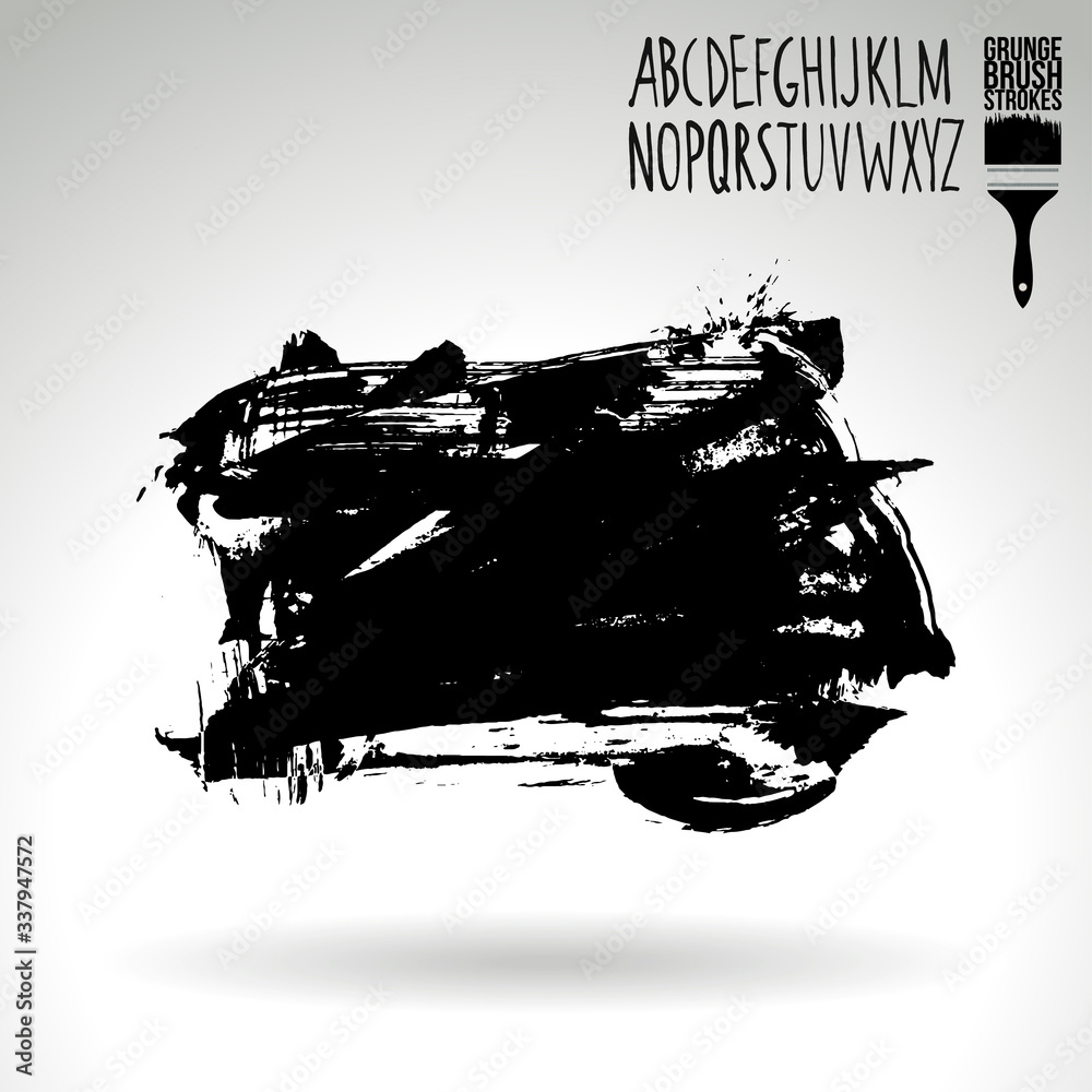 Black brush stroke and texture. Grunge vector abstract hand - painted element. Underline and border design.