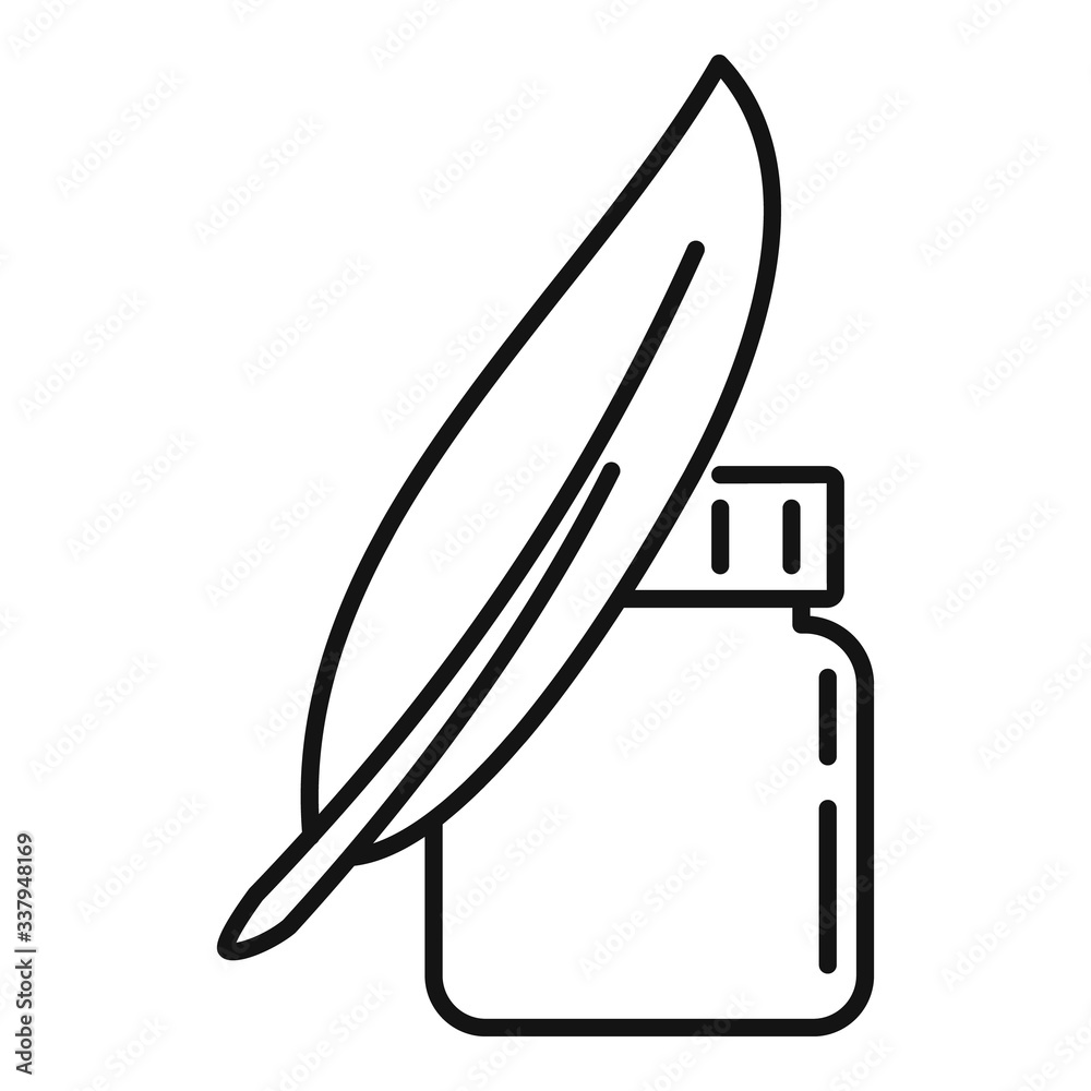 Ink feather jar icon. Outline ink feather jar vector icon for web design isolated on white background Ink feather jar icon. Outline ink feather jar vector icon for web design isolated on white background