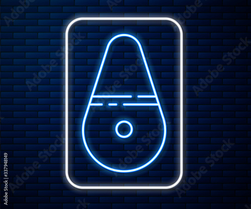 Glowing neon line Dildo vibrator for sex games icon isolated on brick wall background. Sex toy for adult. Vaginal exercise machines for intimate. Vector Illustration
