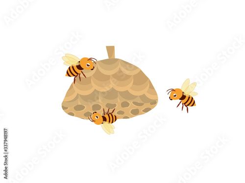 スズメバチと巣のイラスト